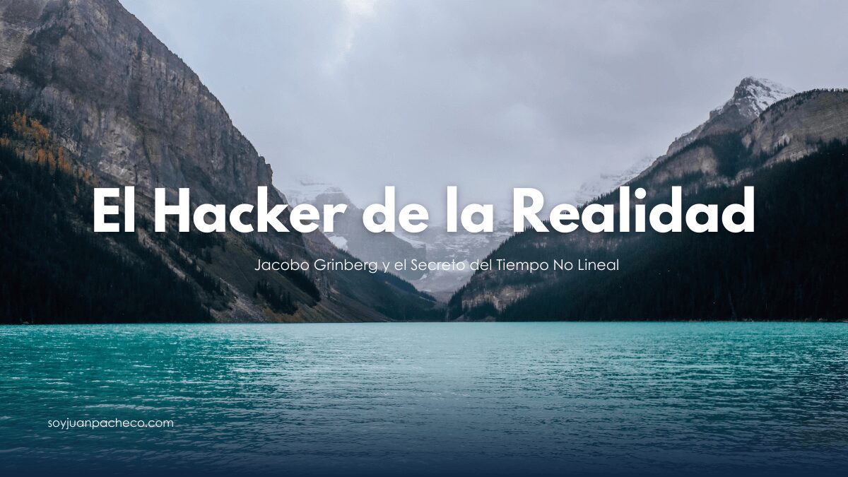 Retrato estilizado de Jacobo Grinberg entrelazado con una red de información holográfica.